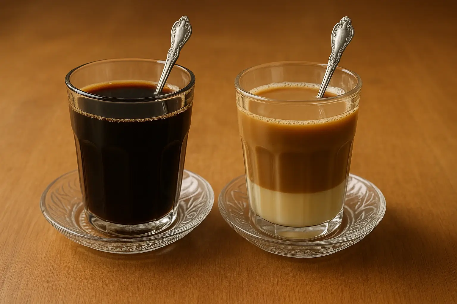 Kopi hitam dan kopi susu dalam satu frame